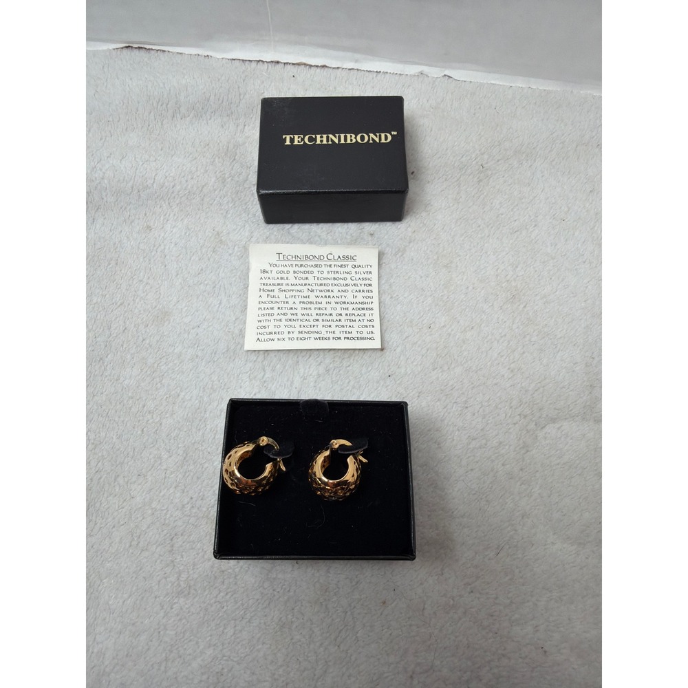 NIB Technibond Hoop Earrings Gold‎ 18kt Gold Bonded Sterling Silver Lattice